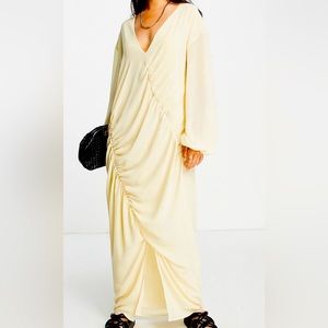 NWT- NA-KD ruched front maxi dress. Color: light sand. Sz. EU 38/US 6.